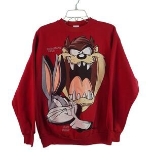 Jostens Vintage USA Tasmanian Devil Bugs Bunny Red Sweatshirt Large XL